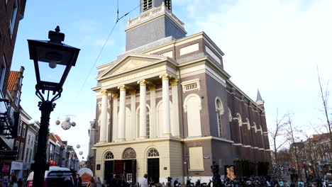 Tilt-up-shot-of-beautiful-modern-church-in-Leiden-named-Hartebrugkerk-Church-during-sunny-day