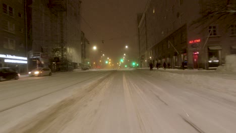 POV-shot-of-traveling-through-downtown-Helsinki,-Finland