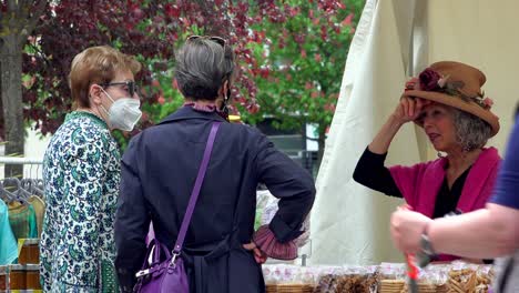 Eine-Standinhaberin-Im-Gespräch-Mit-Potenziellen-Kunden-Auf-Dem-Jährlichen-Blumenmarkt-In-Meran,-Südtirol,-Italien