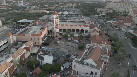 AERIAL:-Drone-Shot-of-a-popular-shopping-center-in-Noord,-Aruba