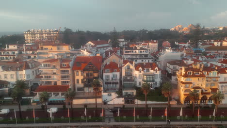 Aerial-view-closeup-villa-street-beach-town-Cascais-Portugal