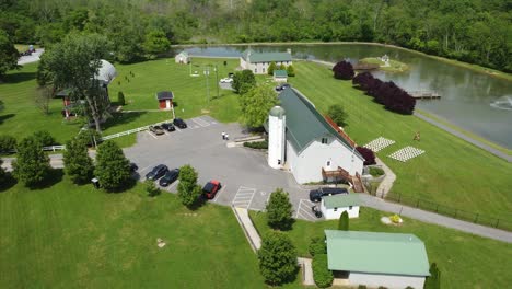 AERIAL:-Drone-shot-of-a-beautiful-wedding-venue-with-a-lake