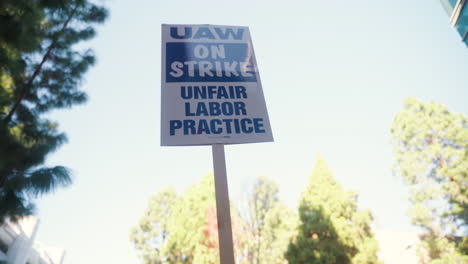 Eine-Junge-Frau-Wedelt-Hoch-In-Der-Luft-An-Der-Ucla-Mit-Einem-Uaw-streikzeichen-Für-Den-Streik-Der-Akademischen-Arbeiter-Der-Uc