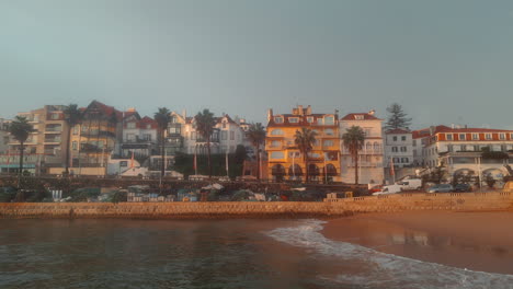 Aerial-view-closeup-villa-street-beach-town-Cascais-Portugal