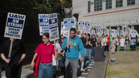 A-Medium-Shot-of-a-Long-Picket-Line-of-UC-Academic-Workers-on-Strike-at-UCLA