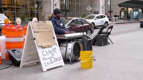 Músico-Actuación-Chicago-Piano-Busking-Invierno