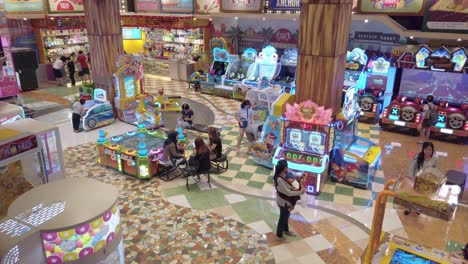 Static-high-angle-shot-of-a-section-of-an-indoor-arcade-center