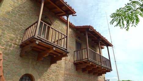 Balconies-of-Buildings-Inside-St-Stephen's-Holy-Monastery-in-Meteora-rock-formation-in-Greece