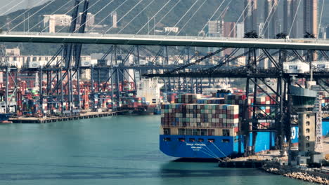 Buque-Portacontenedores-Gigante-Cosco-Portugal-En-Operaciones-En-La-Terminal-De-Contenedores-Act-En-Hong-Kong-Directamente-Después-Del-Puente-Canteros