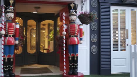 Decorated-entrance-at-the-Blue-Haven,-with-Nutcracker,-Santa-and-a-Polar-bear-figures