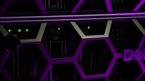 Storage-Dell-EMC-cloud-server-disk-drives,-Locked-close-up-shot