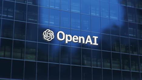 Animación-3d-Del-Logo-De-Openai-En-Edificio-Corporativo