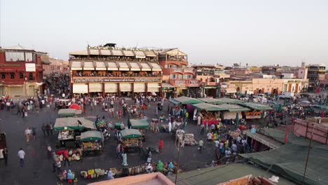 Morocco,-Marrakesh,-timelapse-video-from-the-central-market-on-the-Avenue-Jamaa-El-Fna