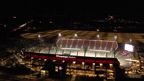 Aerial-orbit-of-SDSU-area-called-Snapdragon-Stadium-in-Mission-Valley,-San-Diego-California