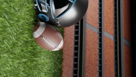 a-football-helmet-and-football-on-grass-and-stadium-with-copy-space