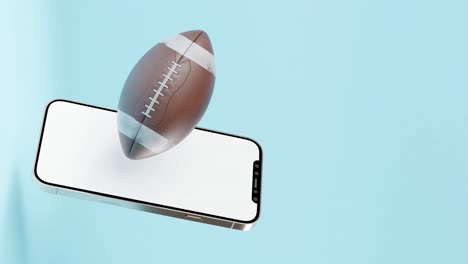 Ball-Für-American-Football-Und-Smartphone-Blauer-Hintergrund-Und-Kopierraum