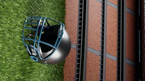 american-football-helmet-on-grass-and-stadium-with-copy-space