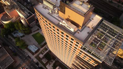 Aerial-view-in-front-of-empty-windows-of-the-425-Grand-Concourse-building-in-Bronx,-NY