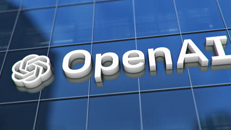 Animación-3d-Del-Logo-De-Openai-En-Edificio-Corporativo