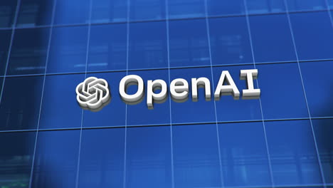 3D-Animation-Des-Openai-Logos-Auf-Dem-Firmengebäude