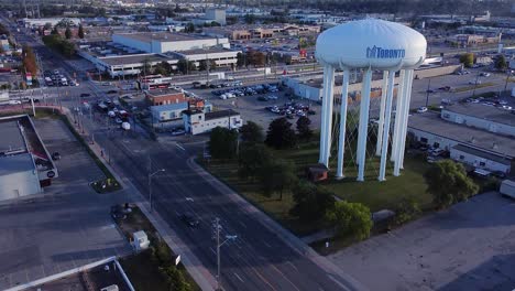 City-of-Toronto-water-tower-at-Golden-Mile-commercial-district-in-Scarborough