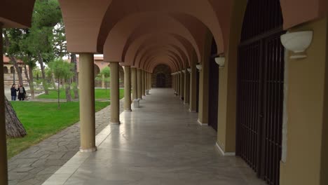 Vlatadon-Monastery-in-Thessaloniki-with-Ortodox-Priest-Standing-in-Courtyard