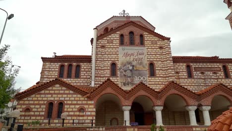 Church-of-Saints-Charalampos-and-Christoforos-in-Thessaloniki-on-Cloudy-Bloomy-Day