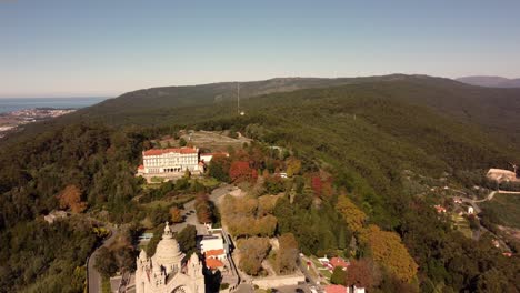 Aerial-view-of-Viana-do-Castelo-Santa-Luzia-monastery-over-the-hill-north-Portugal