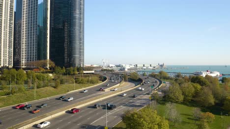 Cars-Driving-on-Jean-Baptiste-Point-DuSable-Lake-Shore-Drive-in-Early-Autumn