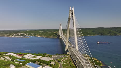 Istanbul-Turkey-Aerial-v91-spectacular-view-fly-around-the-tallest-and-widest-yavuz-sultan-selim-bridge-across-bosphorus-strait-connecting-europe-and-asia---Shot-with-Mavic-3-Cine---July-2022