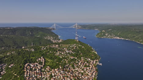 Istanbul-Turkey-Aerial-v86-high-altitude-drone-flyover-merkez-neighborhood-sarıyer-district-capturing-beykoz-and-spectacular-bosphorus-strait-leading-to-black-sea---Shot-with-Mavic-3-Cine---July-2022