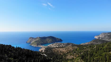 Surrounding-Forest-And-Relaxing-Natural-Scenery-Of-Kefalonia-Greece---aerial-shot