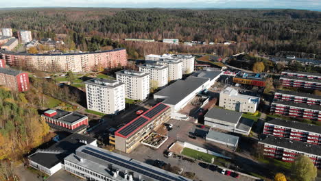 Aerial-view-of-Sweden-Bergsjön-district-in-Gothenburg-urban-area-with-condominium