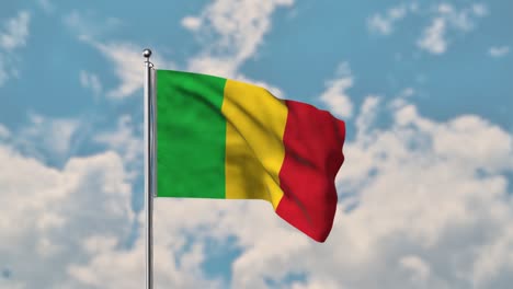 Mali-flagge,-Die-Im-Realistischen-4k-video-Des-Blauen-Himmels-Weht