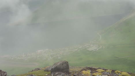 Wide-Handheld-Shot-of-The-Foggy-Segla-Mountain-In-Anderdalen-National-Park-In-Senja-Island,-Norway