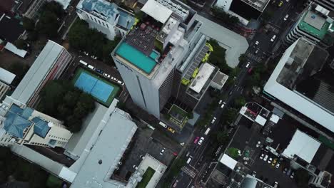 Bangkok-Thailand,-Amara-Hotel-in-Silom-District,-Top-Down-Birdseye-Aerial-View