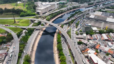 Cityscape-of-traffic-jam-at-highway-road-landmark-of-Sao-Paulo-Brazil
