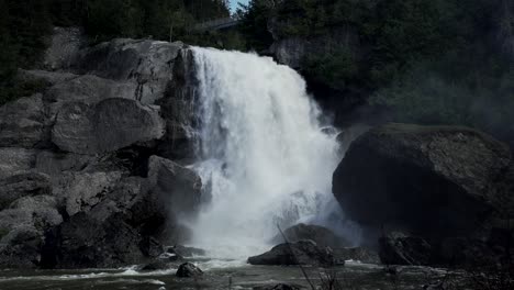 A-beautiful-rocky-waterfall-in-Rimouski-Neigette,-Canada---wide