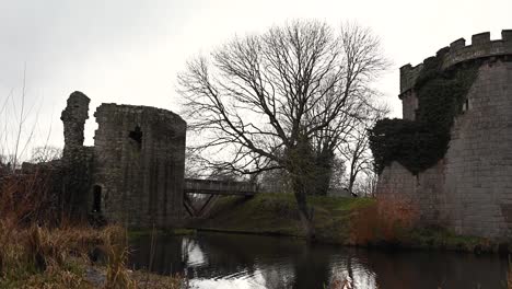 It's-a-cold-day-next-to-Whittington-Castle,-Oswestry,-Shropshire,-United-Kingdom