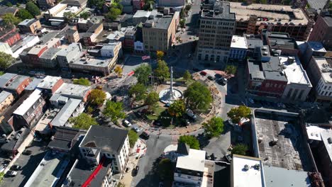 Aerial-orbit-of-downtown-center-city-in-Easton-Pennsylvania