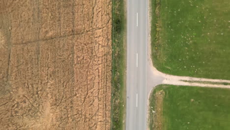 Top-down-aerial-view-of-the-rural-roads-of-Bieszkowice-Poland