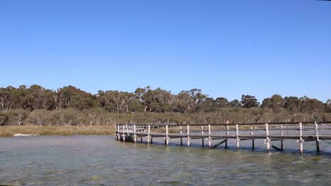 Static-shot-of-Lake-Clifton-Thrombolites,-shallow-water-and-old-jetty