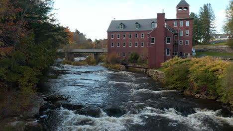 Gorgeous-aerial-shot-flying-over-the-Royal-River-in-Maine-and-Sparhawk-Mill