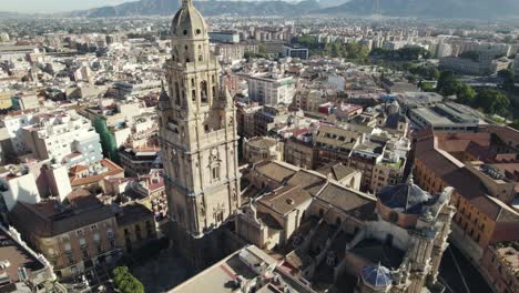 Bell-tower-of-Murcia-Cathedral-with-cityscape,-Spain