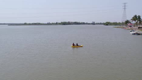 Aerial-view-of-a-couple-in-a-canoe-in-the-Fray-Andres-de-Olmos-Park-in-Tampico