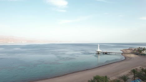 Aerial-view-around-the-underwater-observatory,-on-the-coast-of-the-red-sea,-in-Eilat,-Israel---orbit,-drone-shot