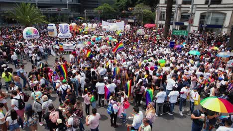 Aerial-close-up-low-above-people-celebrating-human-rights-at-the-Gay-pride-parade