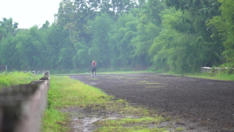 Ein-Jockey-Trainiert-Sein-Rennpferd-Auf-Der-Strecke