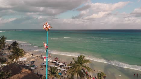 Aerial-Drone-Shot-Mexico-Playa-Del-Carmen-With-Voladores-Perfomance