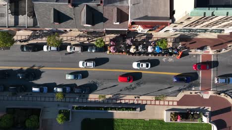 Top-down-aerial-of-urban-American-city